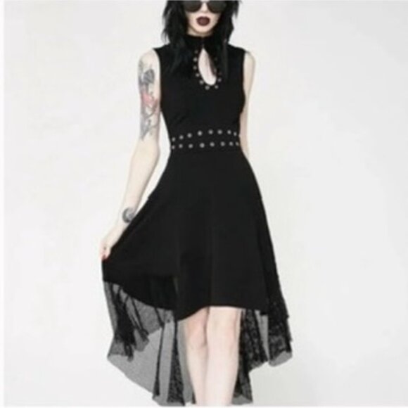 Tripp nyc Dresses & Skirts - Tripp NYC Goth Black Asymmetrical Hem Dress Sz XL Eyelet Waist Sleeveless Witchy